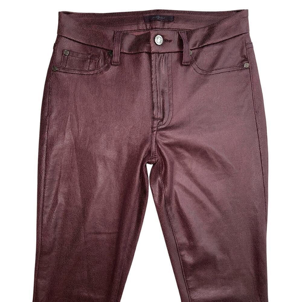 7 For All Mankind Merlot Burgundy Faux Leather Knee Seam Coated Jeans Size 27